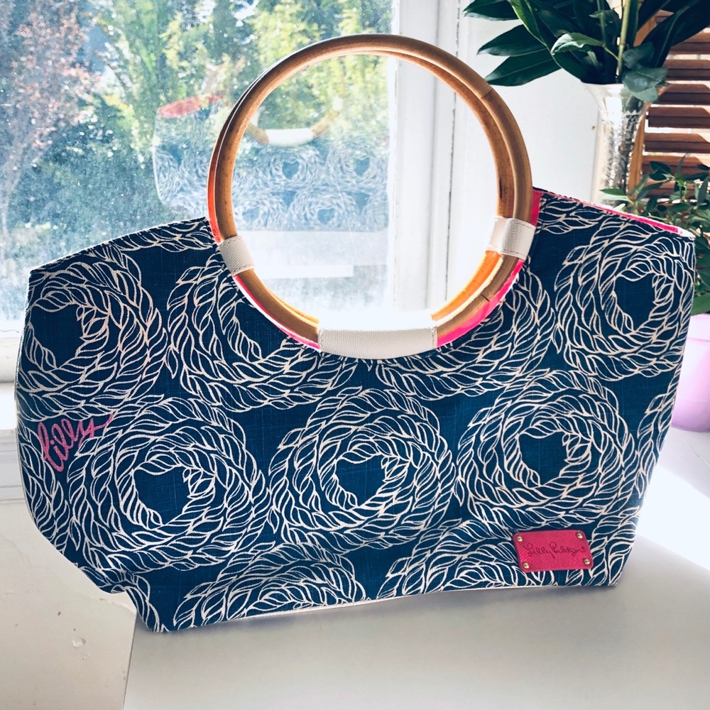 Lilly Pulitzer Bag with circular wood handles